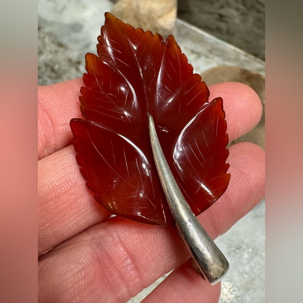 Whitney Kelly WK 925 Carved Carnelian Leaf PENDANT